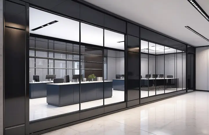 Black Framed Glass Wall for Office – Minimalist Luxury in Design