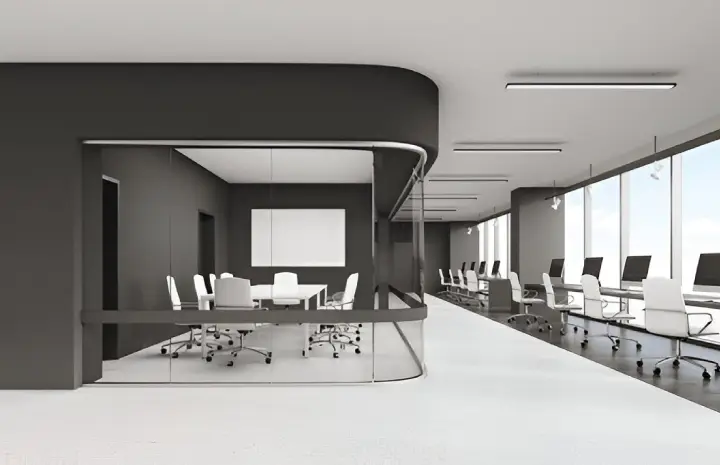 Curved Frameless Glass Partitions – Minimalist Brilliance in Offices