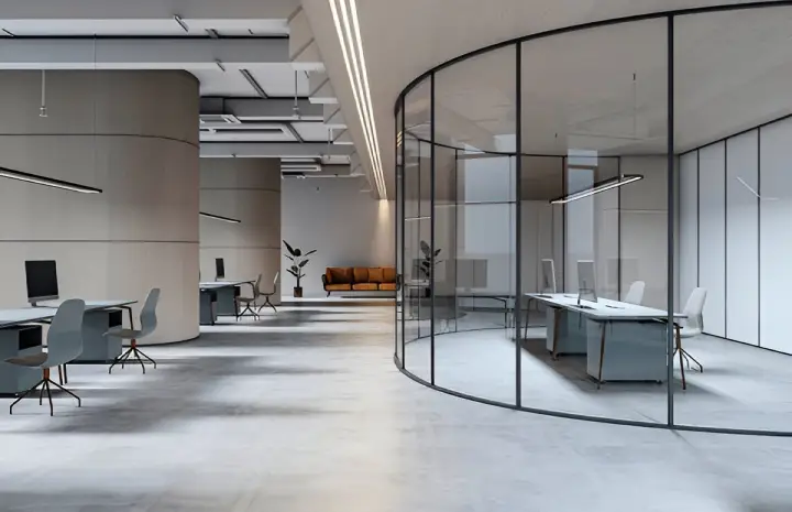 Office Rounded Glass Partitioning – Smooth Elegance for Workspaces
