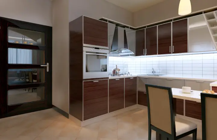 Brown Kitchen Cabinets Installation – Warmth Meets Functionality